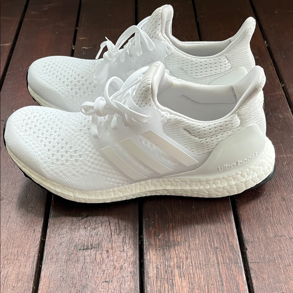 adidas Women’s All-White Knit Running Sneakers - Picture 2 of 5